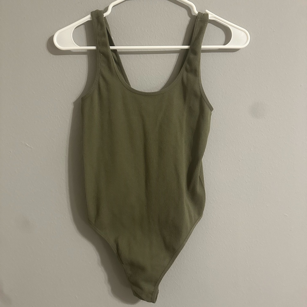 green ribbed bodysuit
